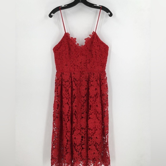 NWT Donna Morgan for Anthropologie Red Renata Lace Fit & Flare Dress - Picture 7 of 12